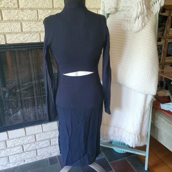 Gianfranco Ferre Vintage Navy Blue Silk Crepe Keyhole Reversible Sheath Dress 0 - Picture 2 of 8